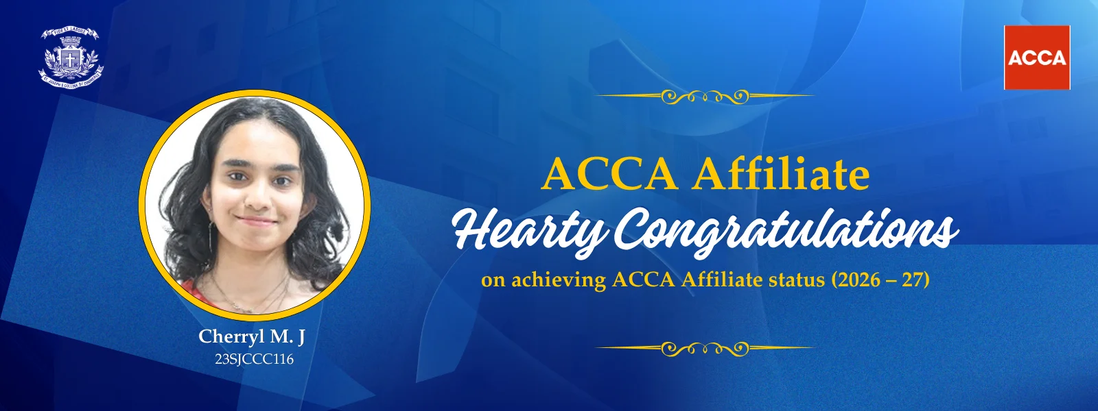 ACCA Affiliate 2026–27: Cherryl M. J (23SJCCC116)