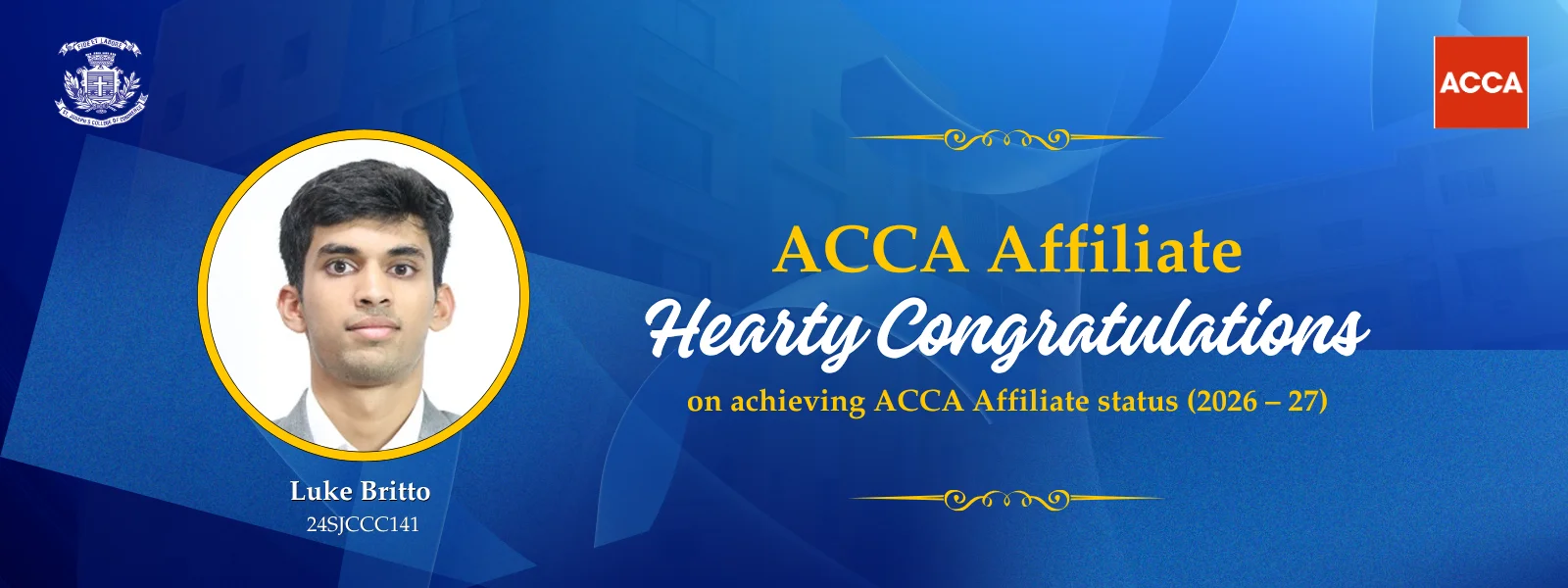 ACCA Affiliate 2026–27: Luke Britto (24SJCCC141)