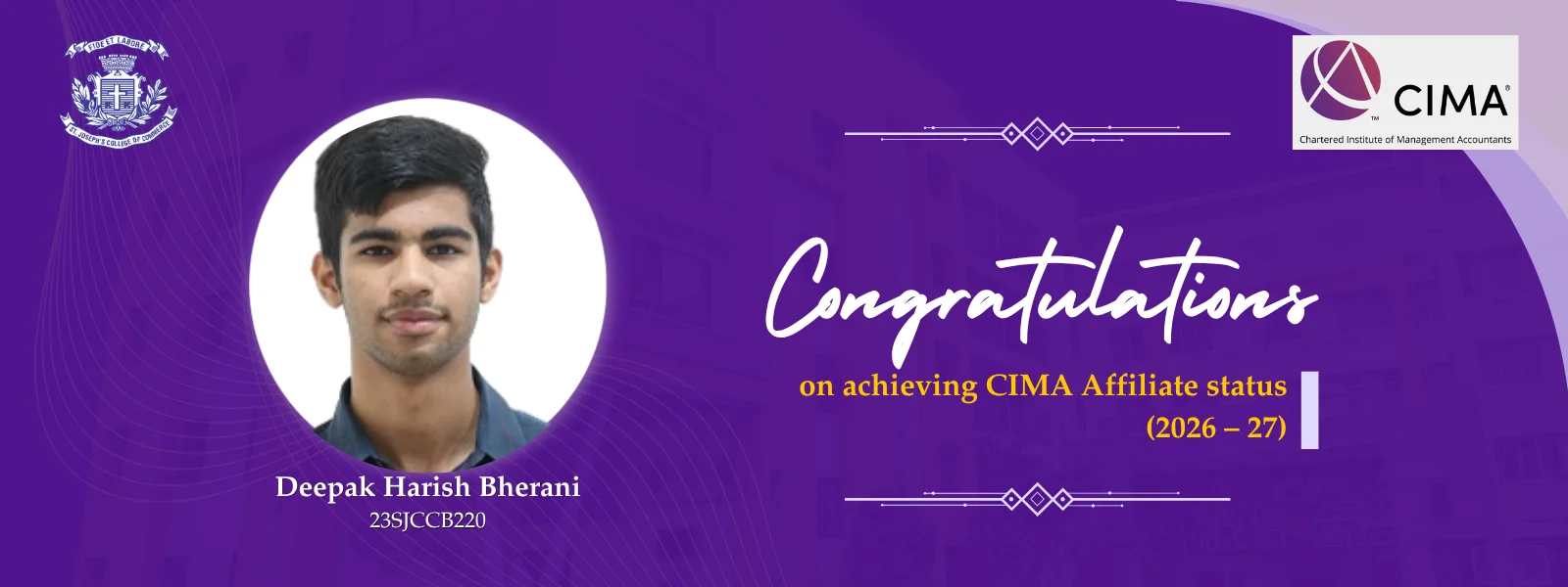 CIMA Affiliate 2026–27: Deepak Harish Bherani (23SJCCB220)